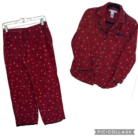 Ellen Tracy Pajama Set Womens Tree Star Red Black Christmas. Womens Size Small. - Picture 3 of 8